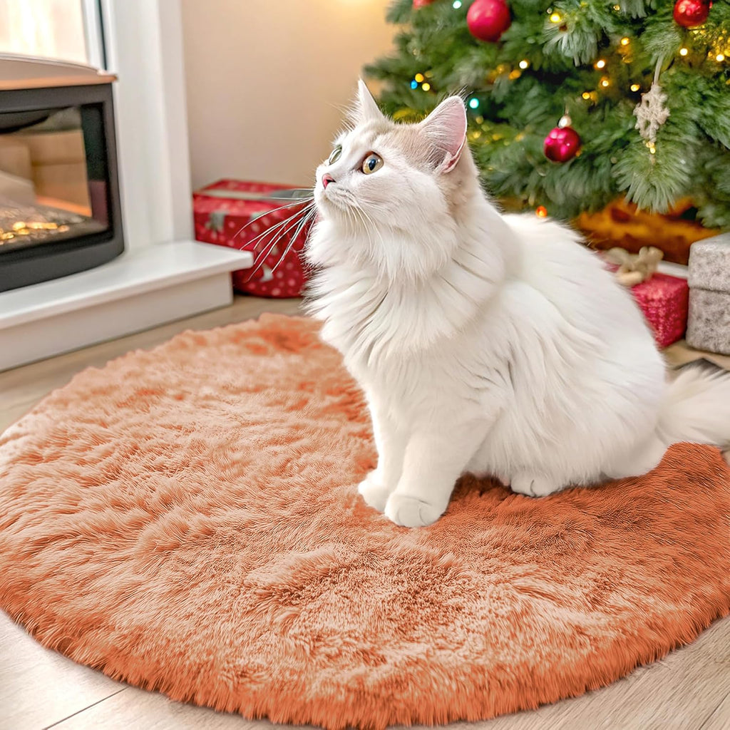 OLANLY Round Area Rug - Muted Orange, Soft & Fluffy Shaggy Carpet for Bedroom & Living Room, 2 ft