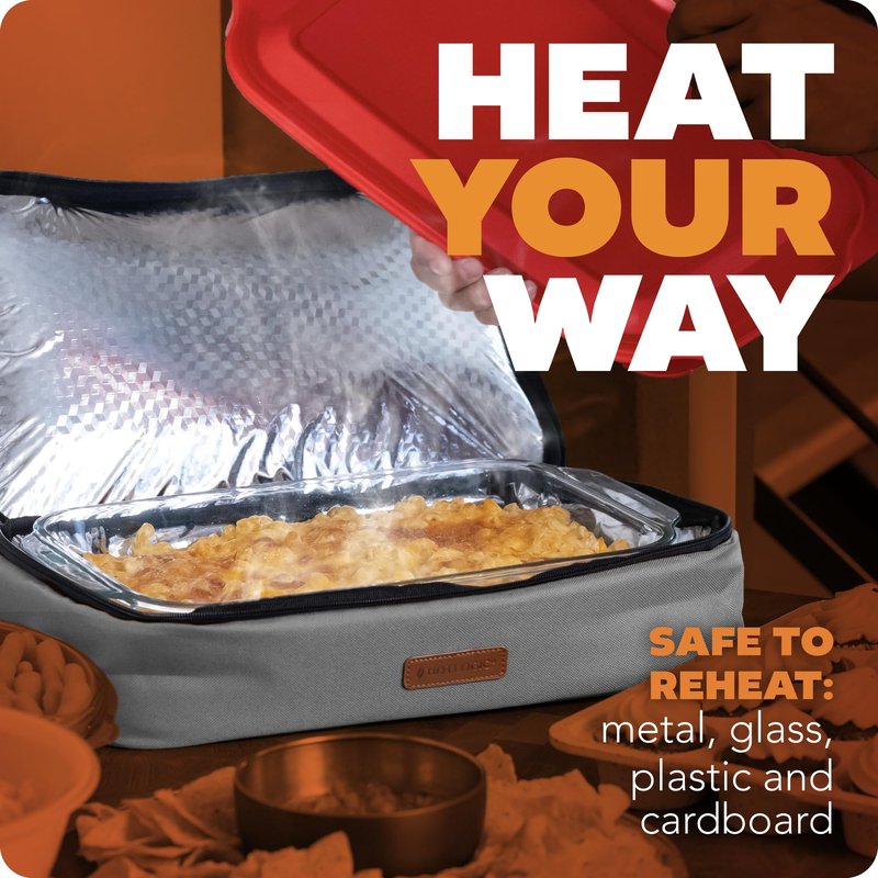 HOTLOGIC Max XP Large Portable Electric Lunch Box Food Heater - Expandable Food Warmer Tote and Heated Lunchbox for Adults Work/Car/Home - Cook, Reheat, and Keep Your Food Warm 120V, Gray