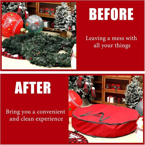 Abbylike Extra Large Christmas Wreath Storage Bag - 48 Inch Oxford Organizer with Zipper & Reinforced Handle