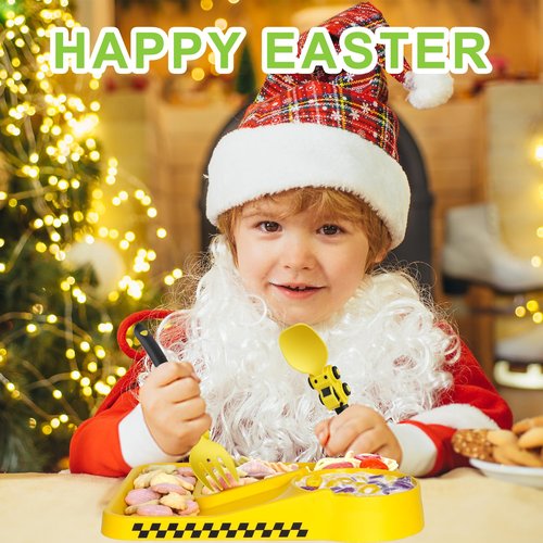 Deinyi Construction Toddler Plates - Early Christmas Gift Ideas for Grandkids - Toddler Birthday Gift - Kids Plates for Boys Ages 1-2-3-4-5-6-7 - Yellow