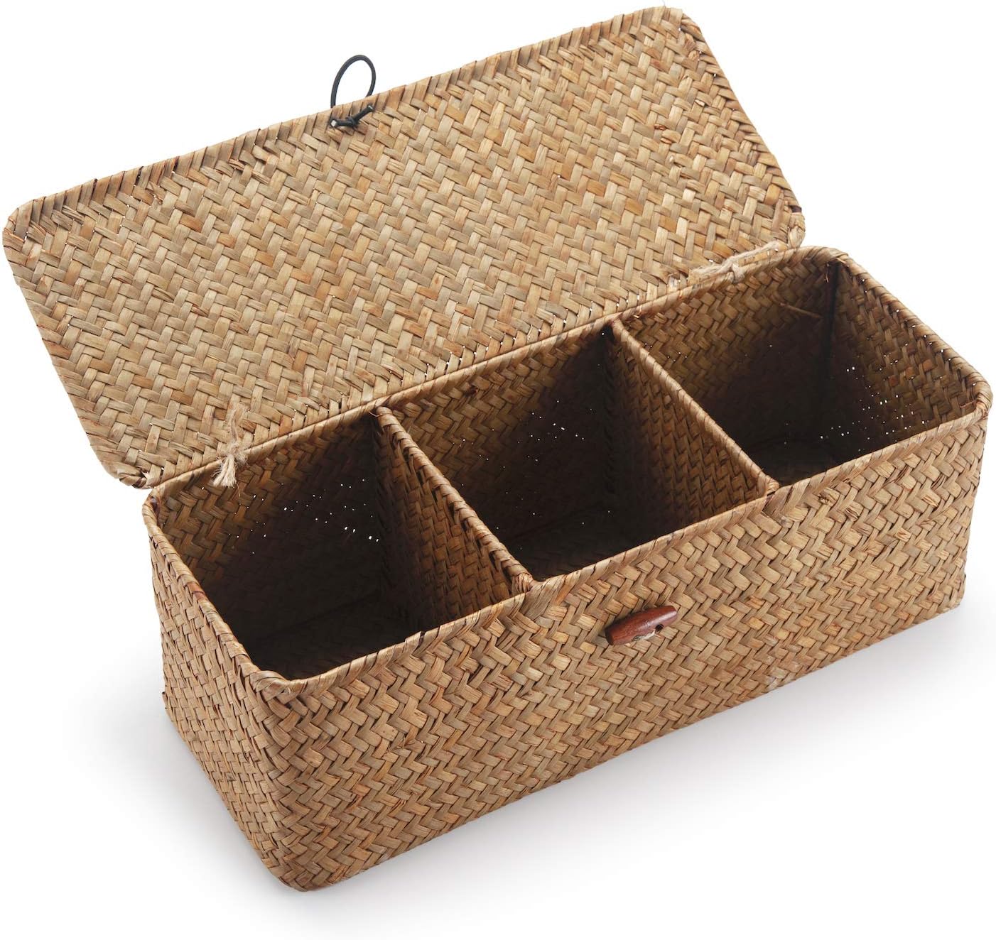 Seagrass Tank Basket - Woven Storage Basket with Lid for Organizing Snacks, Toys & More | Large 16.5" L x 5.5" W x 5.5" H