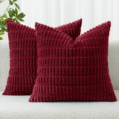 MIULEE Burgundy Corduroy Decorative Pillow Covers - Soft Boho Striped 18x18 Inch for Modern Home Decor