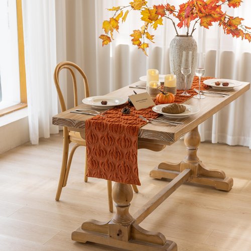 Keketoarrange Thanksgiving Table Runner Rust Terracotta Soft Plush Faux Fur Velvet Pumpkin Autumn Harvest Dining Centerpiece Decor for Home Kitchen Fall Decorations for Home 13 x 72 Inch