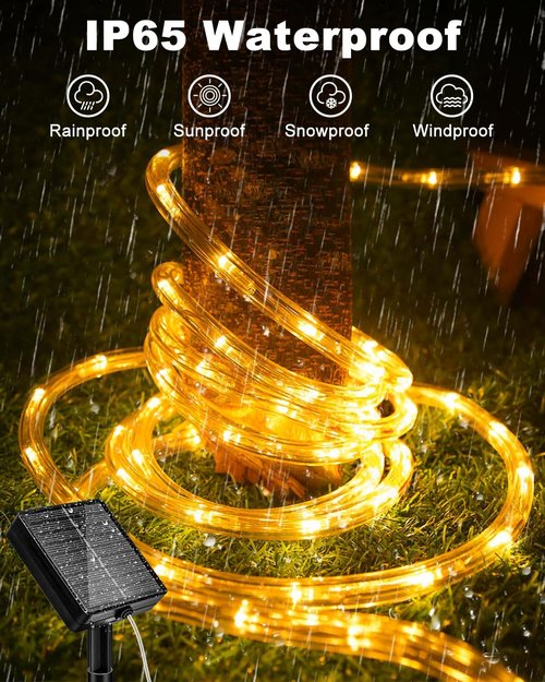Btfarm Solar Rope Lights - 120 LED 46FT Waterproof Outdoor String Lights | 8 Lighting Modes for Garden & Patio Decor