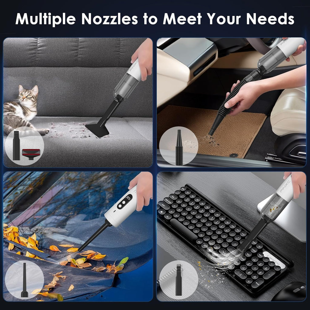 Skiennix Mini Vacuum Cleaner - Cordless 15000PA Handheld Power | 5-in-1 Portable for Car, Home & Pet Hair