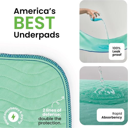 IMPROVIA® Washable Underpads - Heavy Absorbency Reusable Bedwetting Pads | 34" x 36" (Pack of 4) - Waterproof Protection for Kids, Adults, and Pets