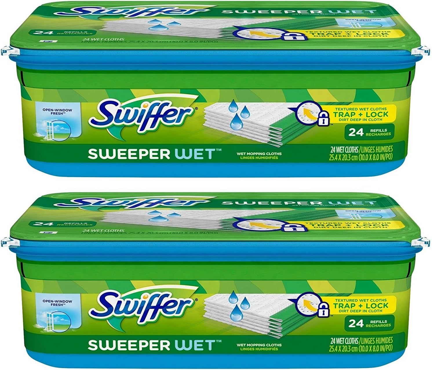 Swiffer Sweeper Wet Mopping Cloth Refill - Open Window Fresh Scent - 24 Wet Cloths | 2-Pack