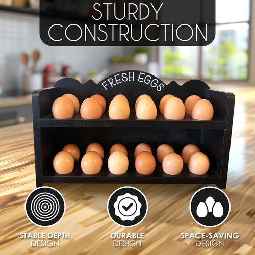 Wild AF Black Premium Pine Wooden Egg Holder 2-Tier Durable 24-Egg Storage Solution Ideal for Modern and Rustic Kitchen Fresh Eggs