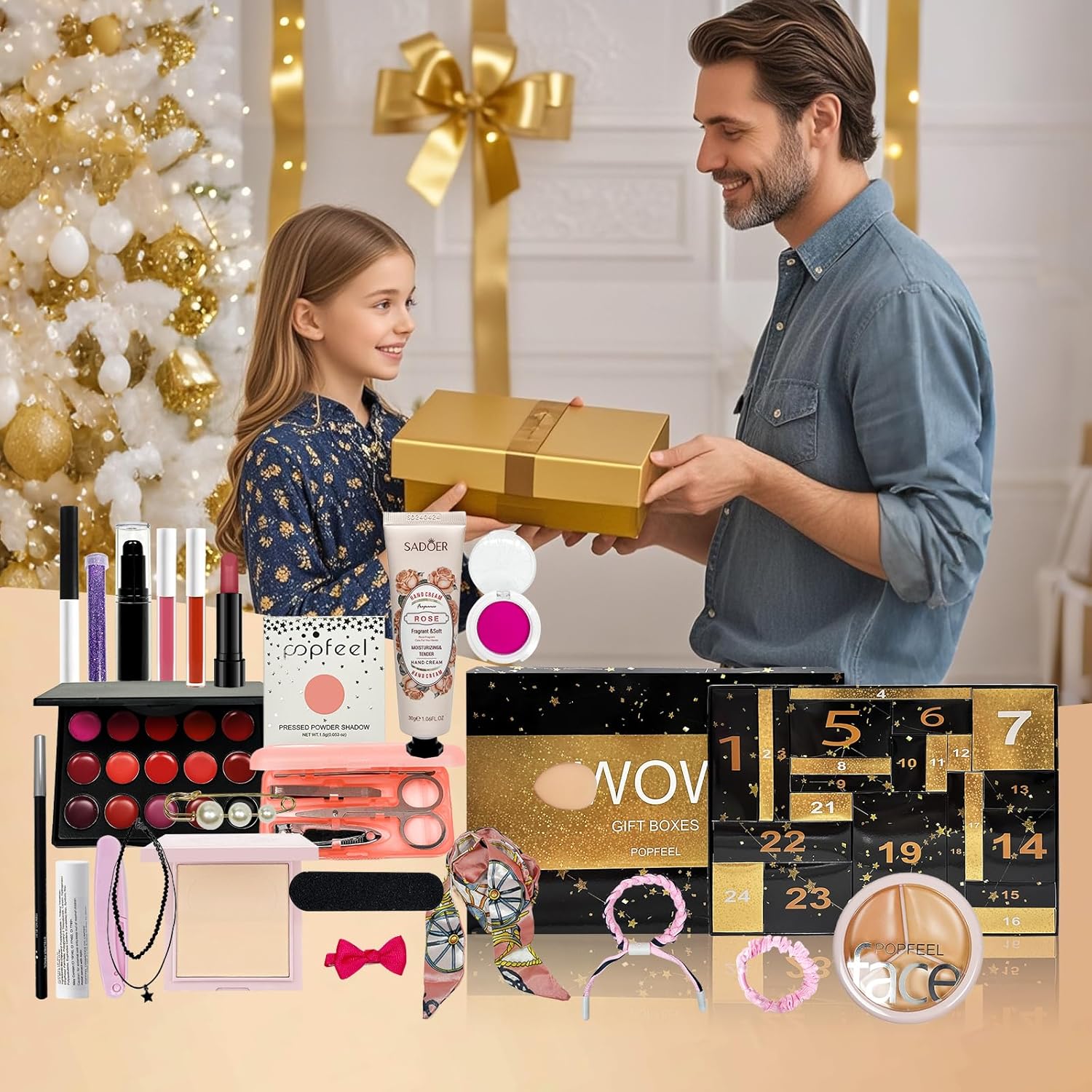 Skiennix Makeup Advent Calendar 2025 - 24-Day Countdown Gift Box for Teens & Women | Black Gold