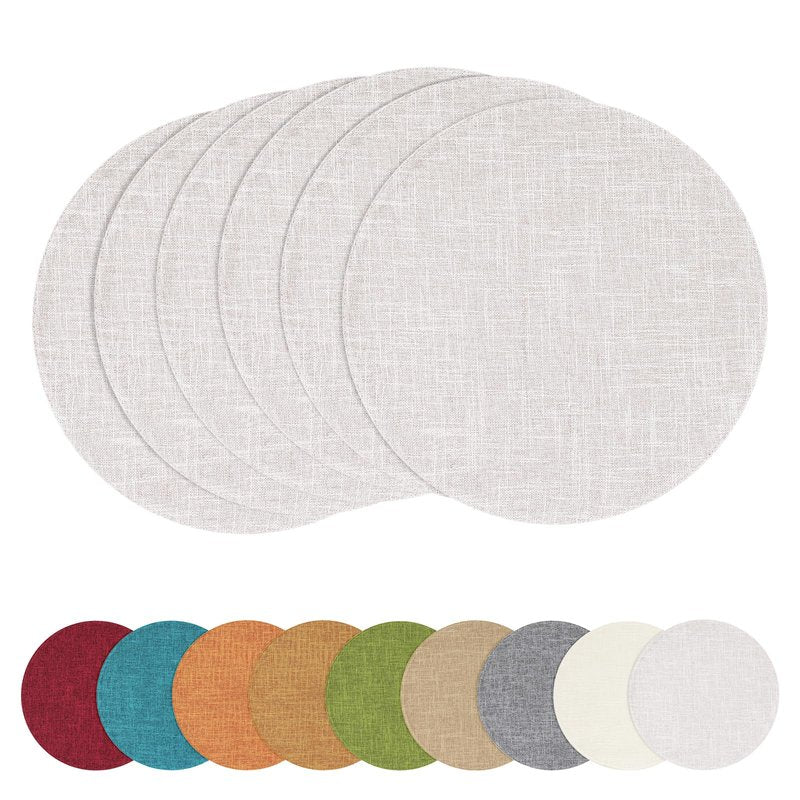 homing 15 Inch Round Cloth Placemats Set of 6, Cotton Linen Blend Washable Table Mats, Farmhouse Dining Place Mats for Indoors & Outdoors, Easy to Clean, Beige