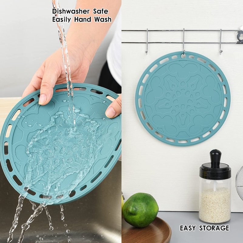 Smithcraft Teal Trivets Mats for Hot Pots and Pans, Big Round Silicone Pot Holder Hot Pads for Hot Dishes, Mats for Countertops, Tables, Spoon Rest Small Place Mats Set of 3