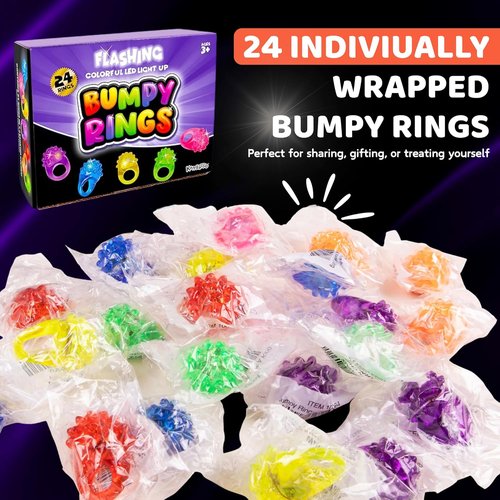 Kangaroo LED Light-Up Rings - 24 Pack Colorful Flashing Finger Lights for Kids' Parties & Raves