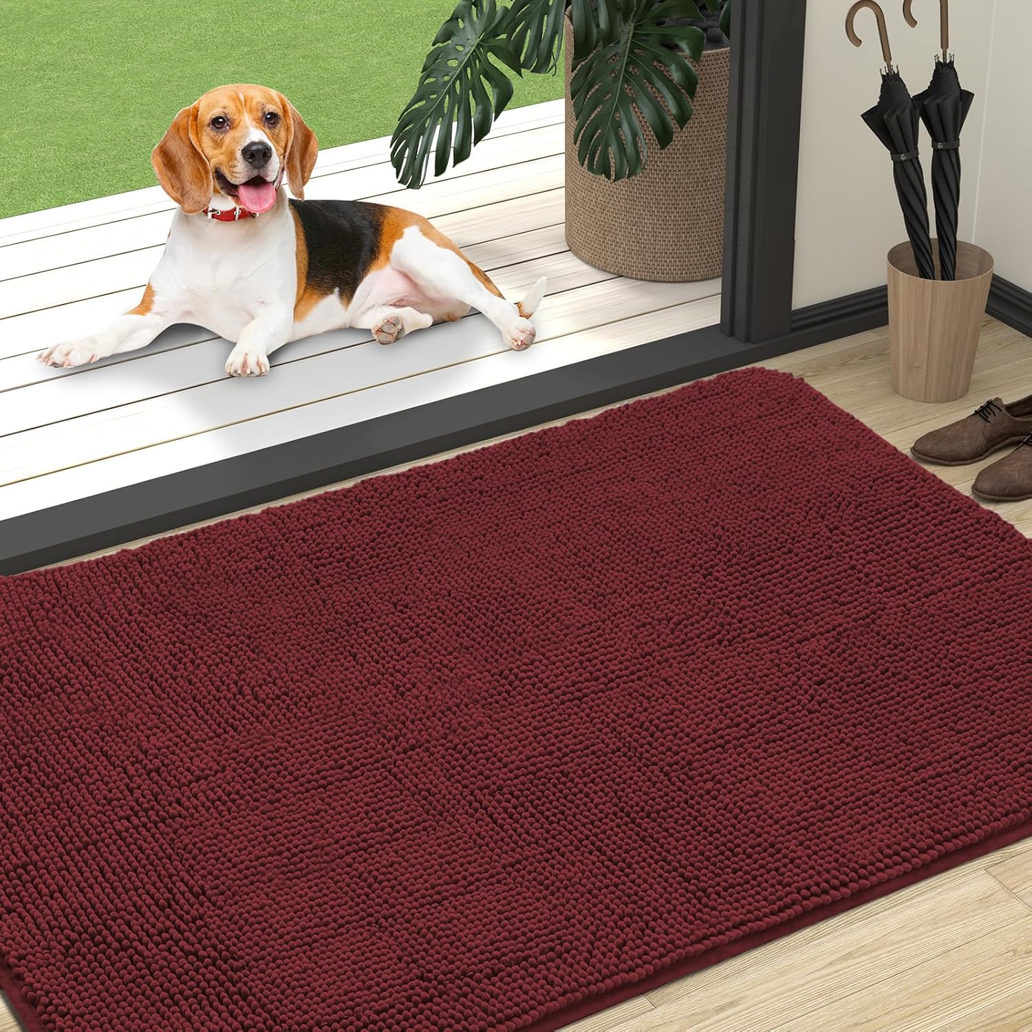 OLANLY Dog Door Mat - Absorbent Non-Slip Washable Chenille Mat for Muddy Paws | 47x32, Caramel Russet