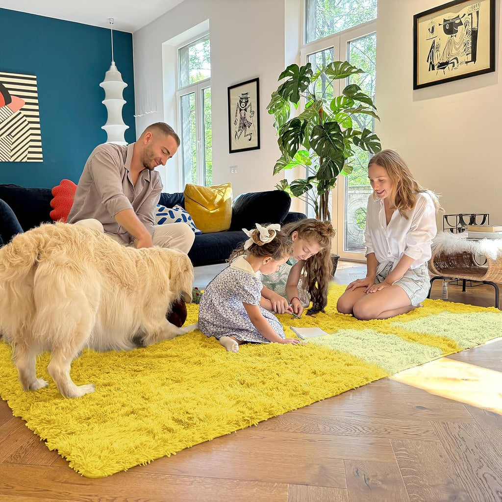 OLANLY Large Area Rug - Soft Fluffy Shaggy Carpet for Living Room & Bedroom | 6x9 ft, Yellow