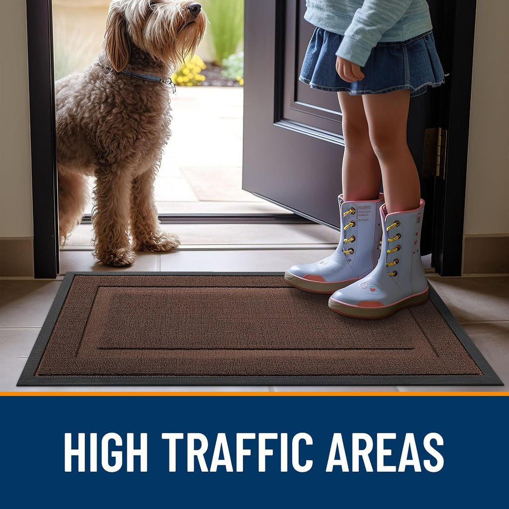 OLANLY Waterproof Front Door Mat - All-Season Natural Rubber Doormat | Easy Clean, 71x23, Chocolate Brown