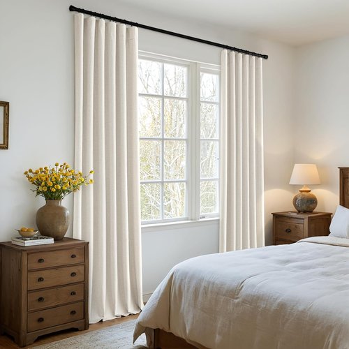 MIULEE 100% Blackout Curtains - Luxury Faux Linen Room Darkening Drapes | 84 Inch Long, Birch, 2 Panels Set