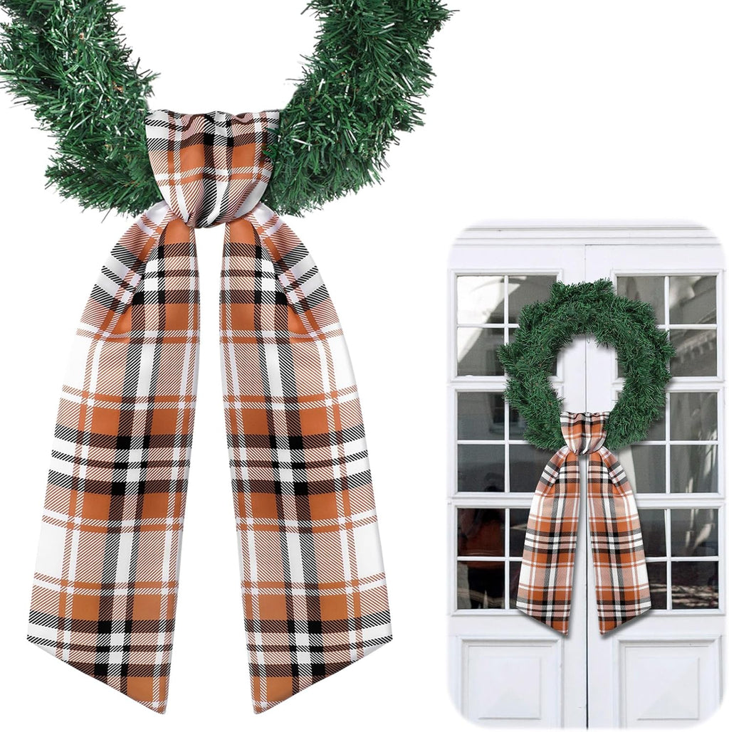 VitalCozy Fall Plaid Wreath Sash - Satin Ribbon for Monogrammed Embroidery | Indoor/Outdoor Decor