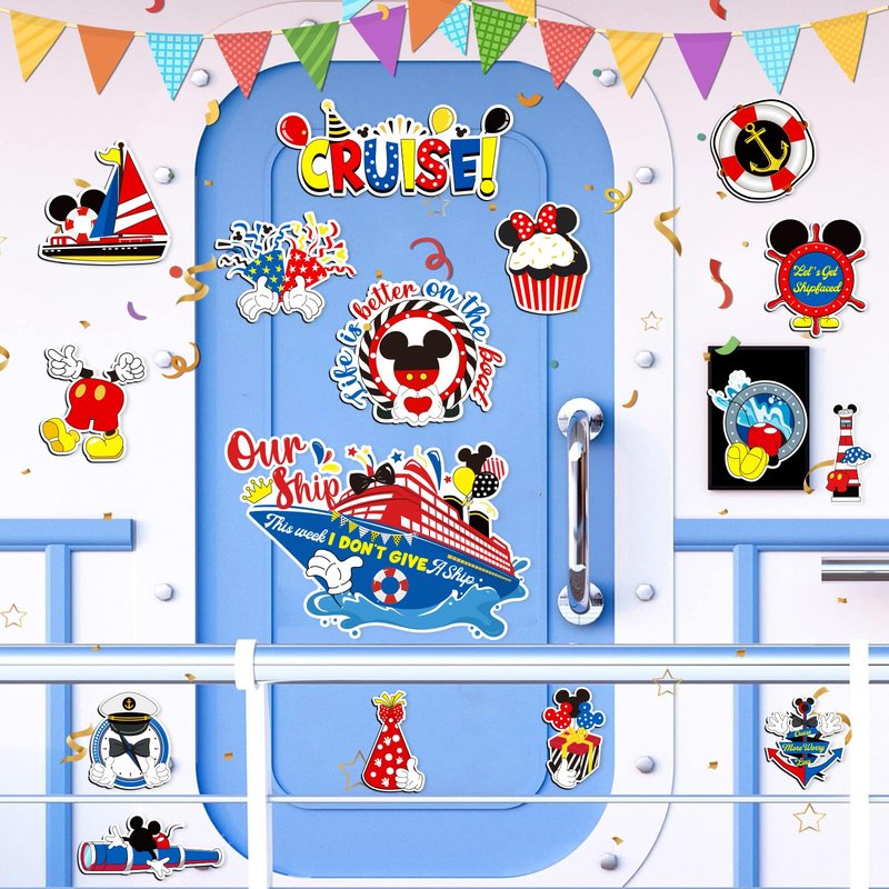 16pcs Reflective Captain & Mouse Cruise Door Decorations - Cute Summer Life Magnetic Stickers & Decals for Cars, Refrigerator, Carnival Cruise Ship, Birthday & Holiday Party