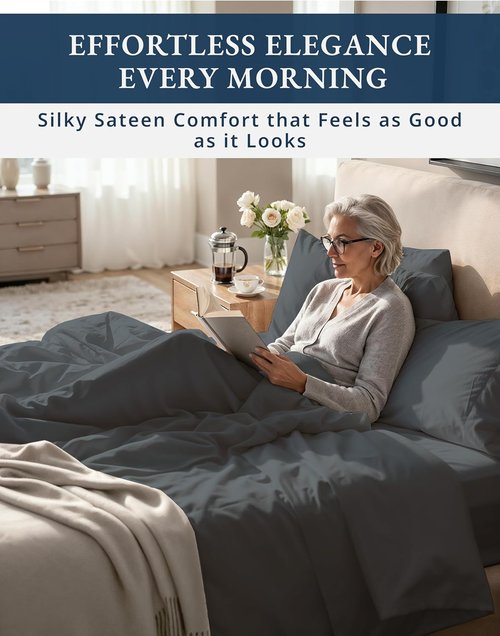 100% Egyptian Cotton King Sheet Set - Premium 1000 Thread Count, Naturally Cooling & Breathable, 15" Deep Pocket Fitted - Charcoal