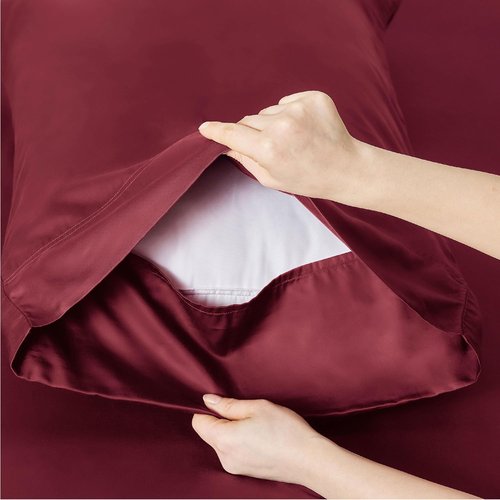 Bedsure Cooling Twin Sheets - Breathable & Soft Rayon from Bamboo | Deep Pocket Up to 16 Inches, Burgundy