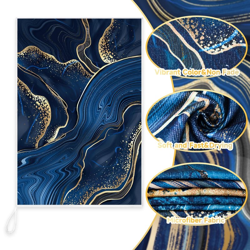 Boyiee 6 Pcs Marble Hand Towels Blue and Gold Towels Navy Blue Kitchen Towel Modern Gifts Absorbent Soft Decorative Dish Cloths Tea Towel Set Kitchen Decor Ocean Gift for Holiday Farmhouse Bathroom