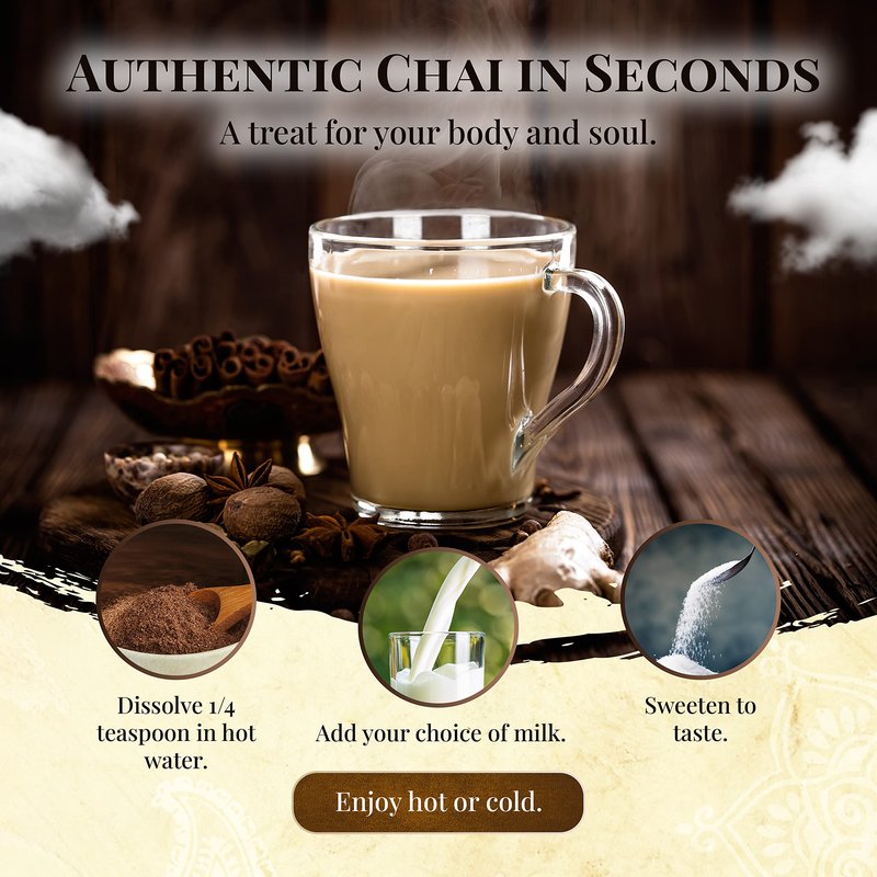 Blue Lotus Chai - Star Anise Masala Chai - Makes 100 Cups - 3 Ounce Masala Spiced Chai Powder with Organic Spices - Instant Indian Tea No Steeping - No Gluten