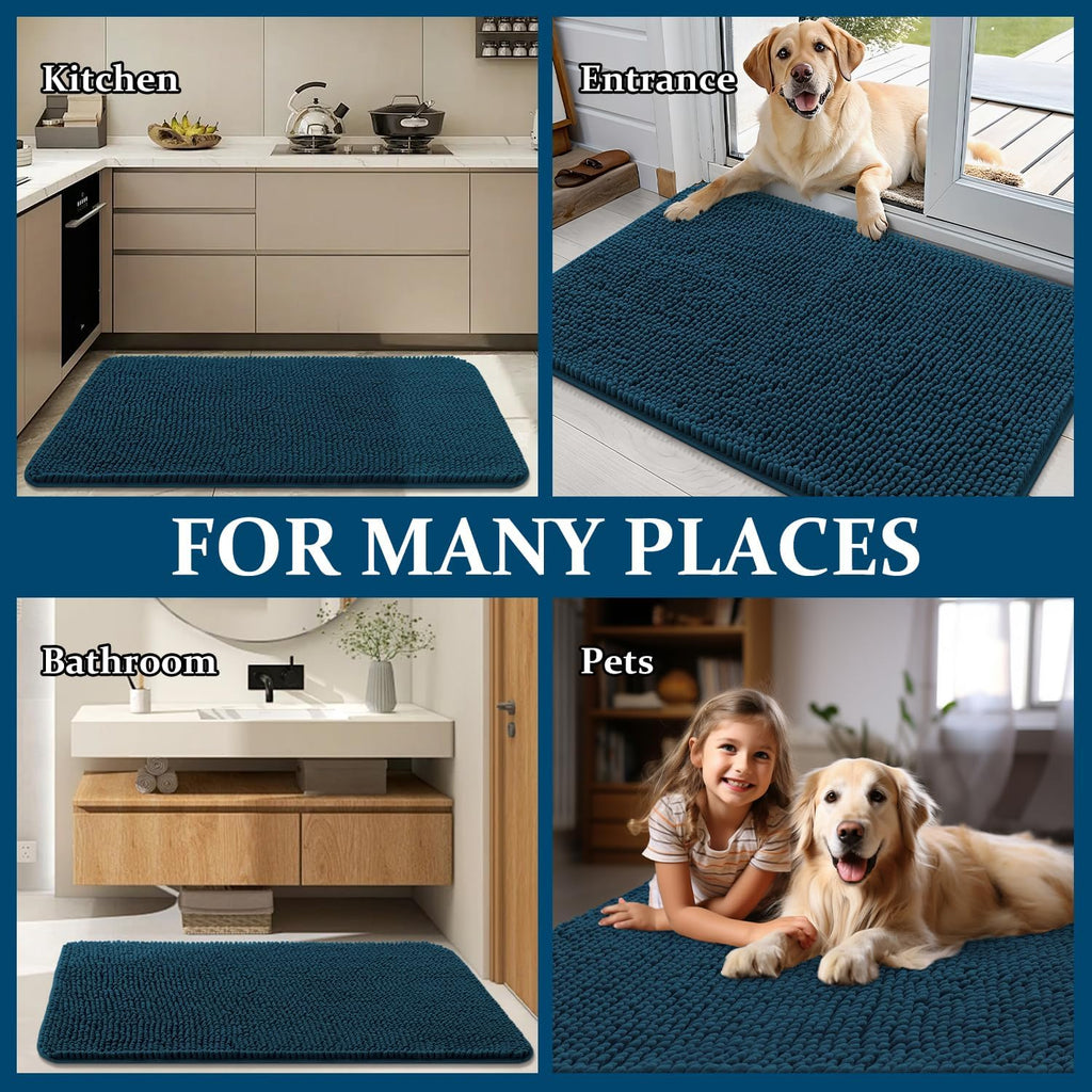 OLANLY Dog Door Mat - Absorbent Non-Slip Washable Doormat for Muddy Paws | 24x16, Atlantic Blue