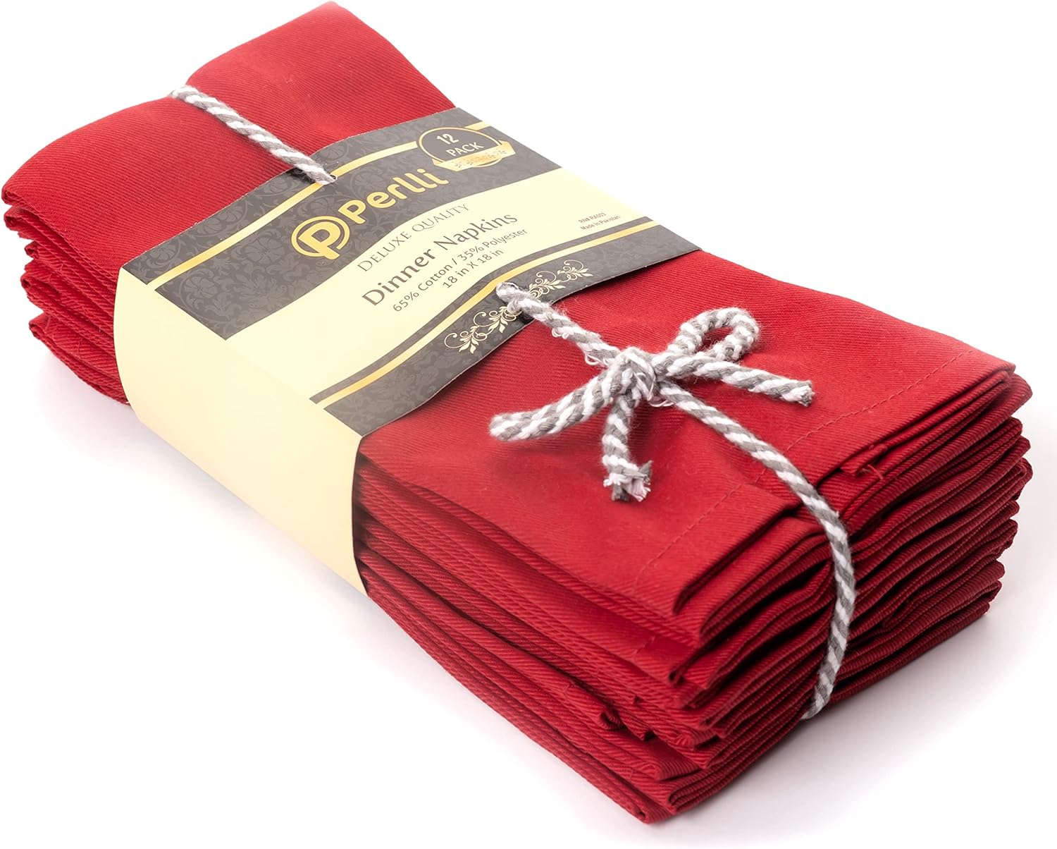 PERLLI Christmas Red Cloth Dinner Napkins - Soft Cotton Blend, 18x18 Inches, 12 Pack | Washable & Reusable Table Decor