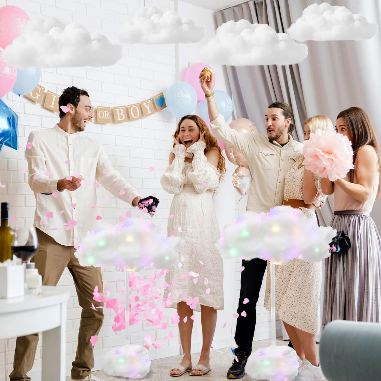 Skiennix 4 Set Artificial LED Cloud Lights - Fluffy Cotton Clouds DIY Decor for Baby Showers & Parties