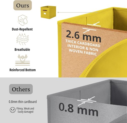 DECOMOMO Storage Bins - Colorful Fabric Cube Storage Bins with Labels | 10.5" x 11" | Set of 6
