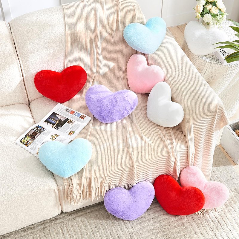 Gowwye 2 Pcs Pink Heart Pillow,Cute Heart Shaped Pillow Plush Heart Throw Pillow Set for Bed Livingroom Sofa Home Decor Girls Women Valentine (mini-12.9"x9.8")