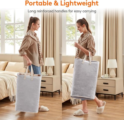 Lifewit 3-Pack Laundry Basket - 80L Collapsible Hamper with Reinforced Handles | Waterproof Grey Design