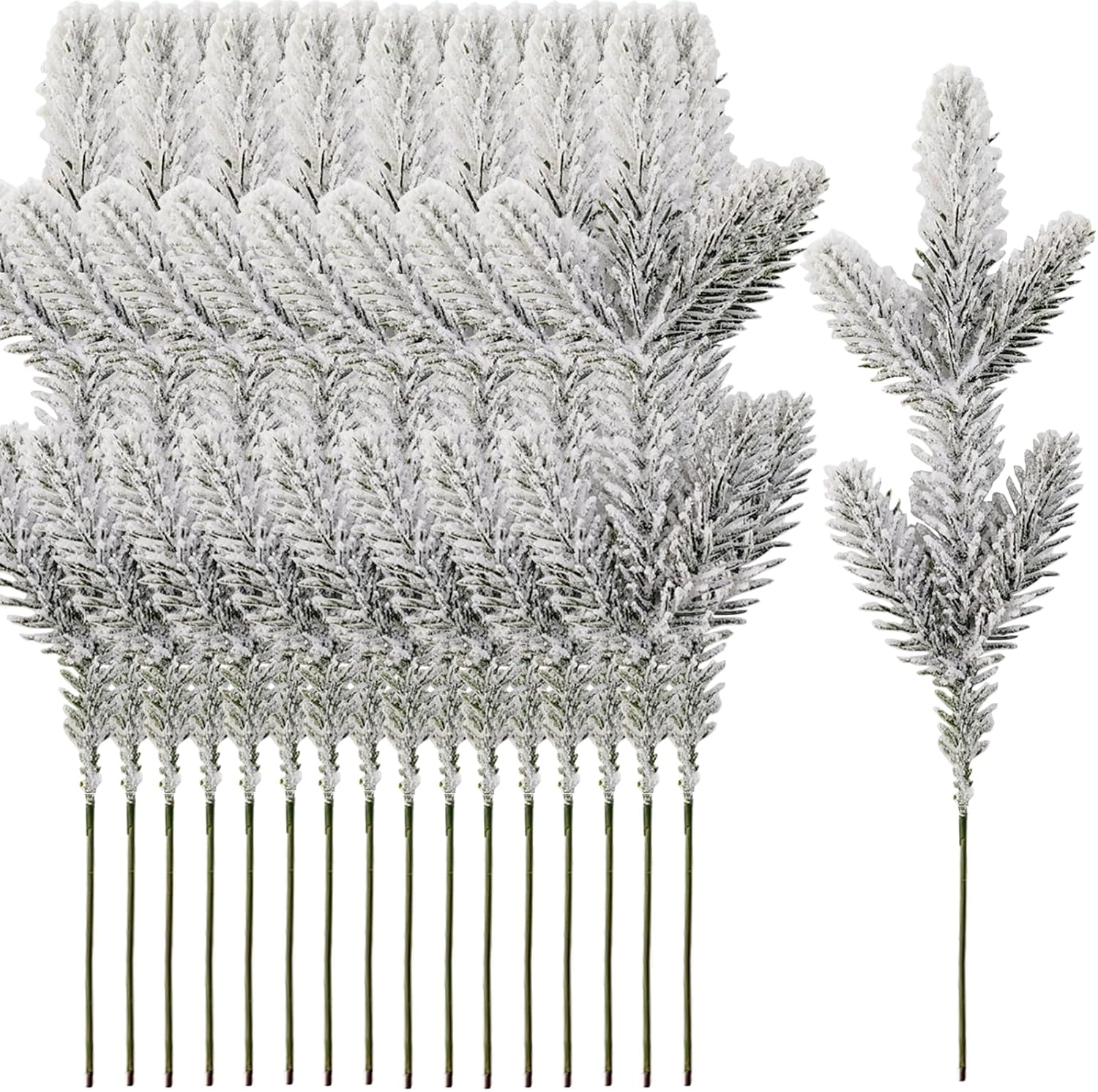 NSBELL 20PCS Artificial Flocking Pine Picks - 11.8 Inch Snow Forest Greenery for Holiday Decor | DIY Wreaths & Parties