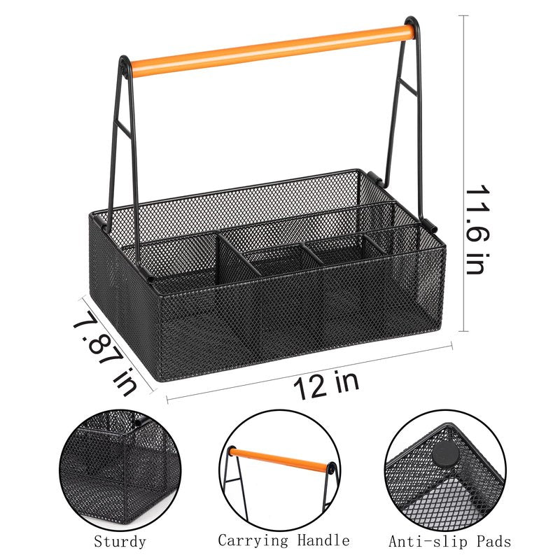Paper Plate Organizer with Handle for Countertop, Metal Silverware Caddy for Cups, Napkins, Paper Plate and Utensil Holder, Cutlery Caddy for Party, Camping, Picnic (Black)