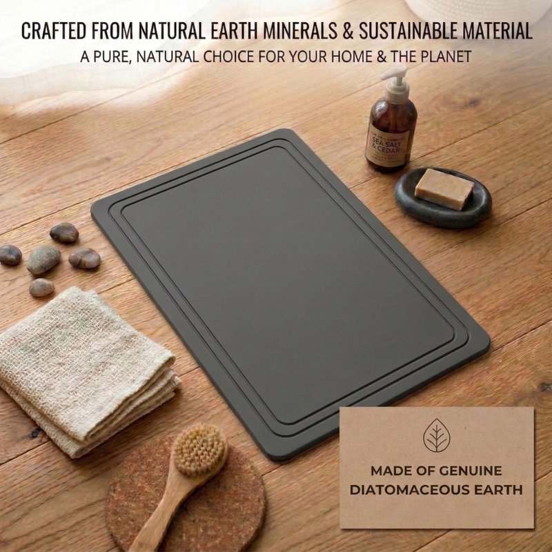 Pebble Nest Stone Bath Mat – Diatomaceous Earth Quick Drying Non-Slip Bathroom Mat – Super Absorbent Diatomite Shower Mat, Durable & Easy to Clean, Modern, 23.6" x 15.3", (Slate Grey - Linea)