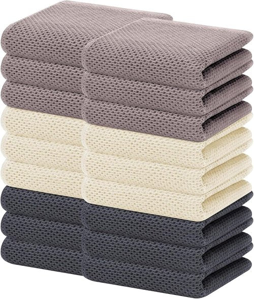 Homaxy 100% Cotton Waffle Weave Kitchen Dish Towels - Ultra Soft & Absorbent | 13 x 28 Inches, 18-Pack, Mixed Colors