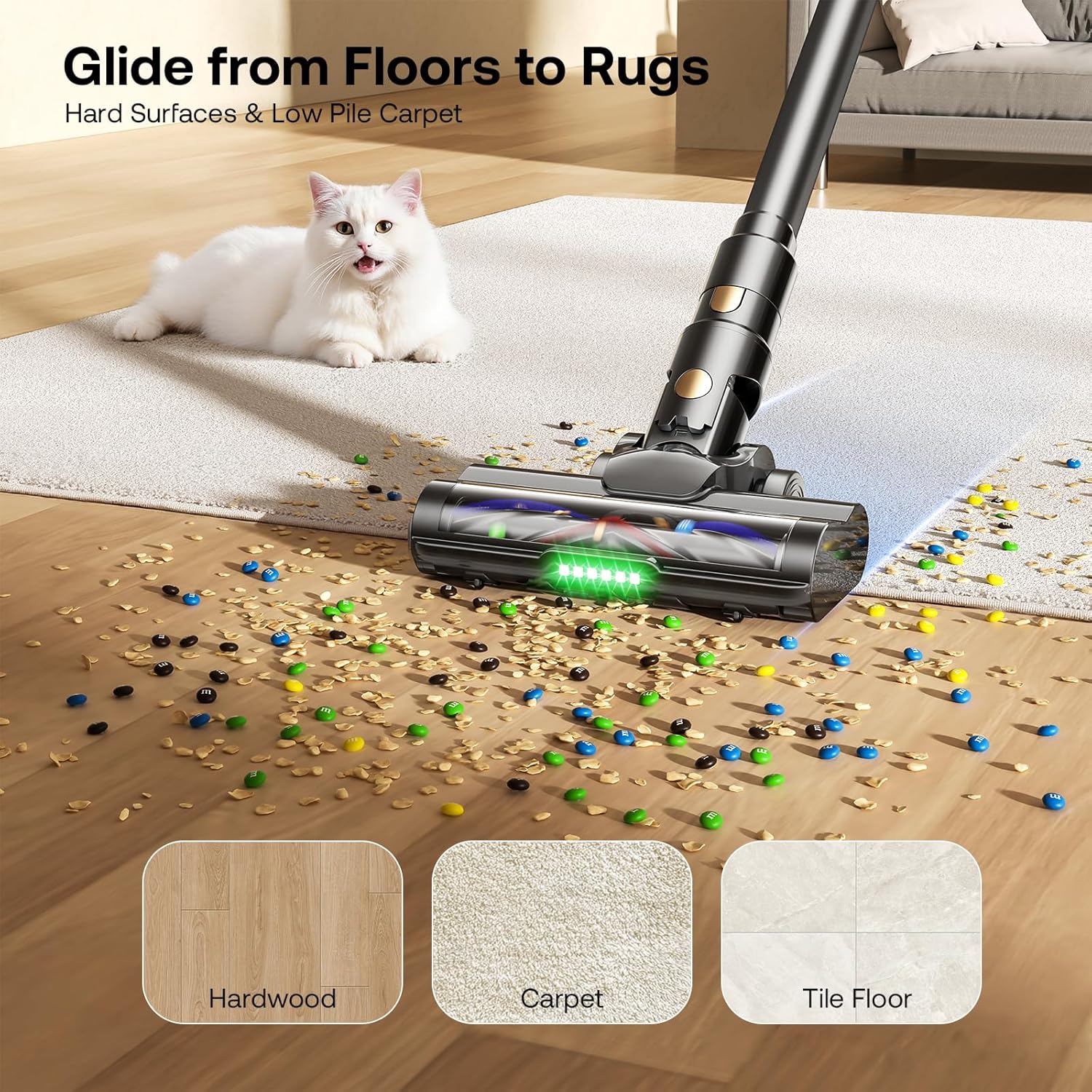 Trucozie Cordless Vacuum Cleaner - Lightweight Self-Standing Design | 50 Mins Runtime, Powerful Suction for Home & Pet Hair