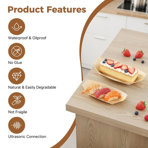 Sanxian Disposable Wood Boat Plates/Dishes (100, 5''Long x 2.4''Widex0.5''High)