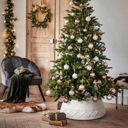 LASPERAL Knitted Christmas Tree Collar - Cream Chunky Cable Knit Ring for Artificial Trees, Farmhouse Rustic Stand Base Cover for Xmas Home Decor