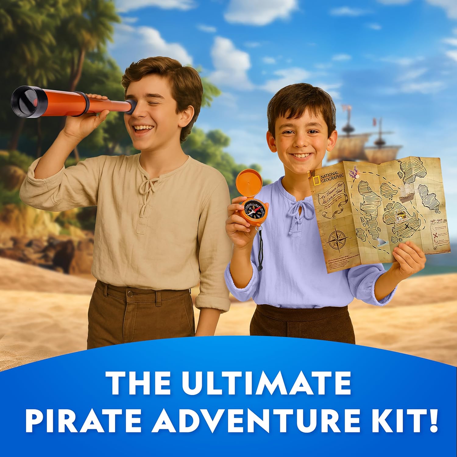 National Geographic Pirate Adventure Kit - Dig for Treasure, Create Pirate Hat & Map | STEM Toys for Kids