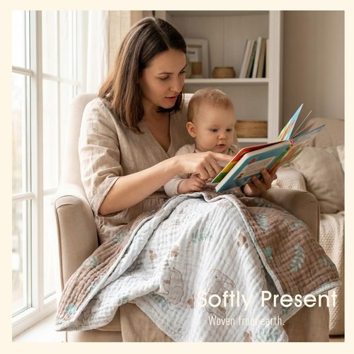 HardNok Ultra Soft Muslin Baby Blanket, A Versatile Swaddle and Bed Blanket for Babies, Toddlers, Boys, and Girls (Forest Elephant 1 Pack).