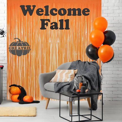 GREATRIL Orange Tinsel Curtain Backdrop - Foil Fringe Streamers for Parties | 2 Pack