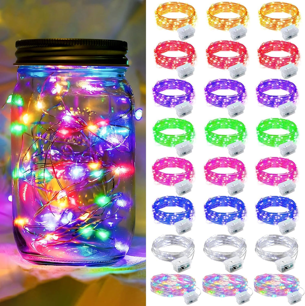 Skiennix 24-Pack Fairy Lights - 7Ft 20 LED Twinkle String Lights | Waterproof & Battery Operated for Parties, Weddings, Christmas & Valentine's Day - 8 Colors Available