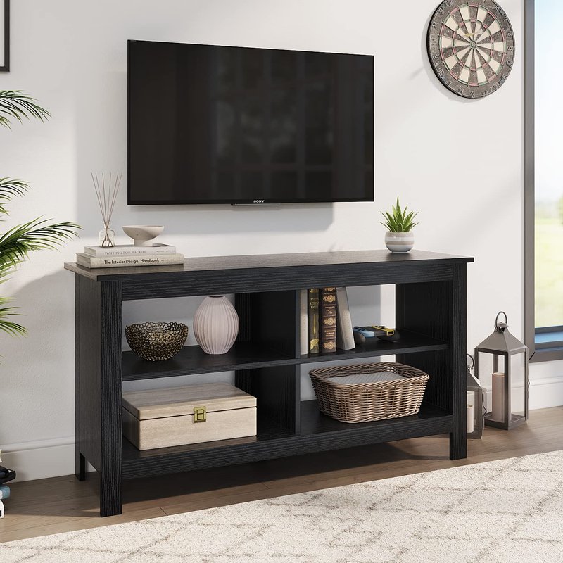 Panana Modern 43.3" Entertainment Center TV Stand with 4 Open Shelves, for 50 Inch TVs, Media Console for Living Room, Bedroom (Black)