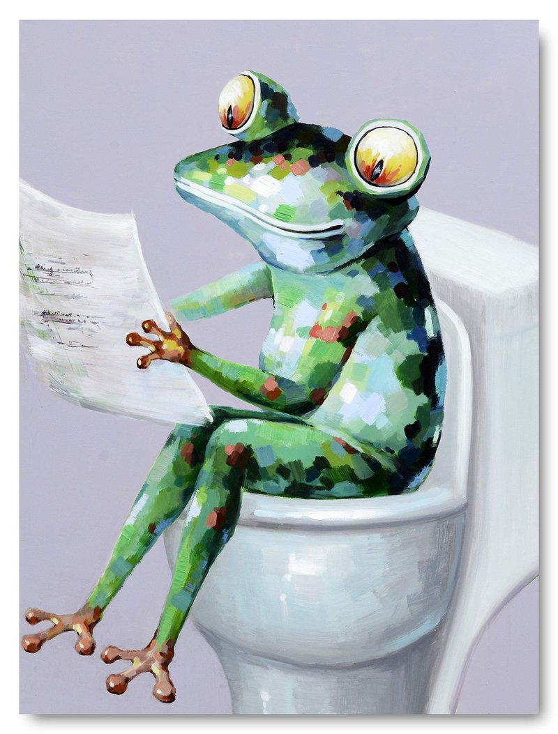 Yihui Arts Funny Bathroom Wall Art, Frog Reading Book Artwrok, Large Painting Pictures for Home Decor