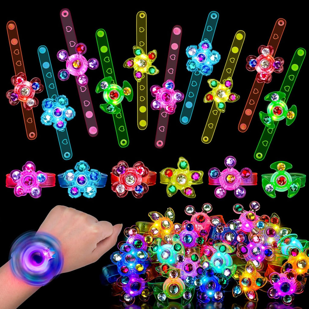 Skiennix Light Up Fidget Spinner Bracelets - 24PCS Glow Party Favors for Kids 4-12 | Perfect for Goodie Bags & Prizes