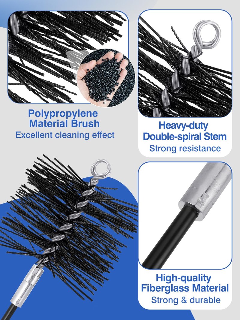 18FT Total Fiberglass Chimney Cleaning Kit - 3FT × 6Pcs Fiberglass Chimney Rod and 6 Inch Brush, with Standard 1/4" NPT End Fitting, Chimney Cleaning Sweep Kit for Hearth Fireplace