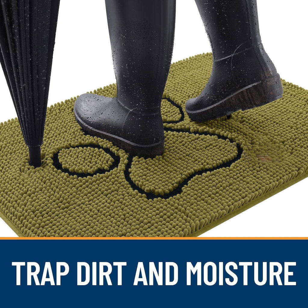 OLANLY Dog Door Mat - Absorbent Muddy Paws Doormat | Non-Slip Chenille 30x20, Willow Green