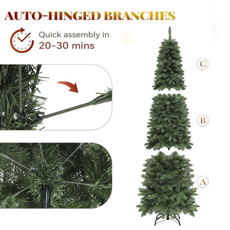 YITAHOME Prelit Pencil Christmas Tree 6 FT with Remote Control, Slim Fraser Fir Green Christmas Tree with 700 Branch Tips and 200 Lights for Home, Office, Party Decoration