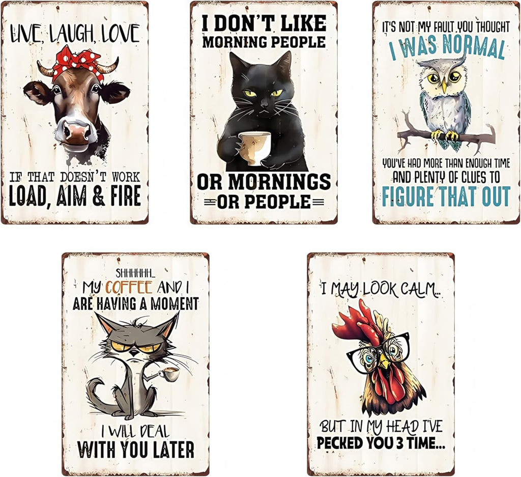Skiennix Funny Animal Metal Wall Art - Sarcastic Chicken Quote Rusted Tin Sign for Bar & Man Cave Decor | Black